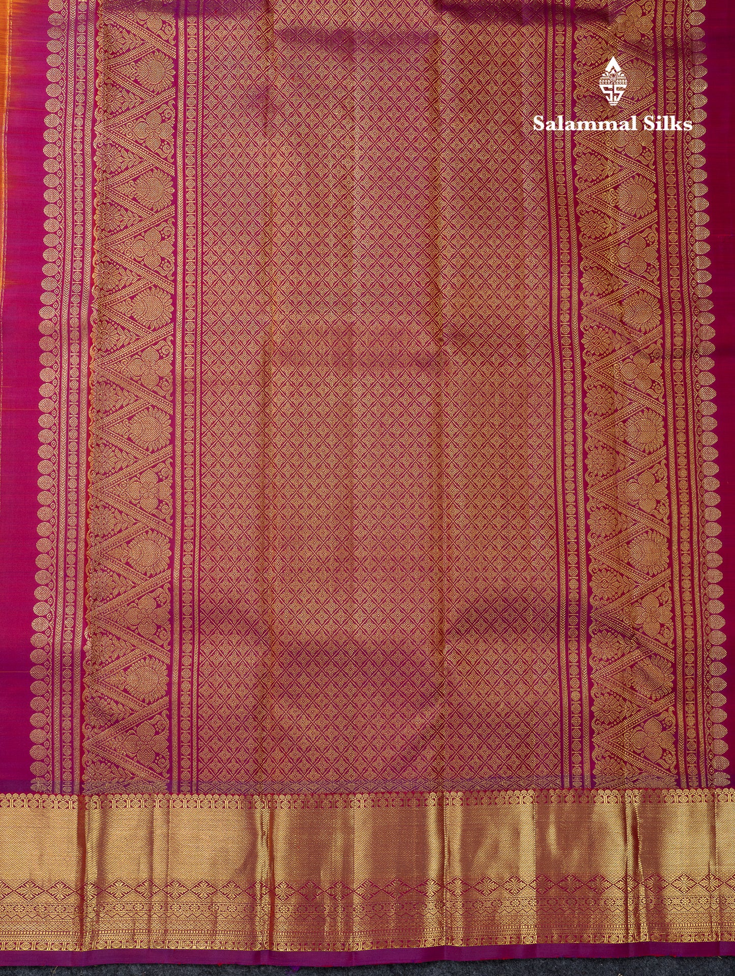 Beautiful Orange Pure Kanjivaram Silk Saree With Contrast Magenta Traditional Evening Morning Border