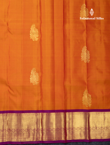 Beautiful Orange Pure Kanjivaram Silk Saree With Contrast Magenta Traditional Evening Morning Border