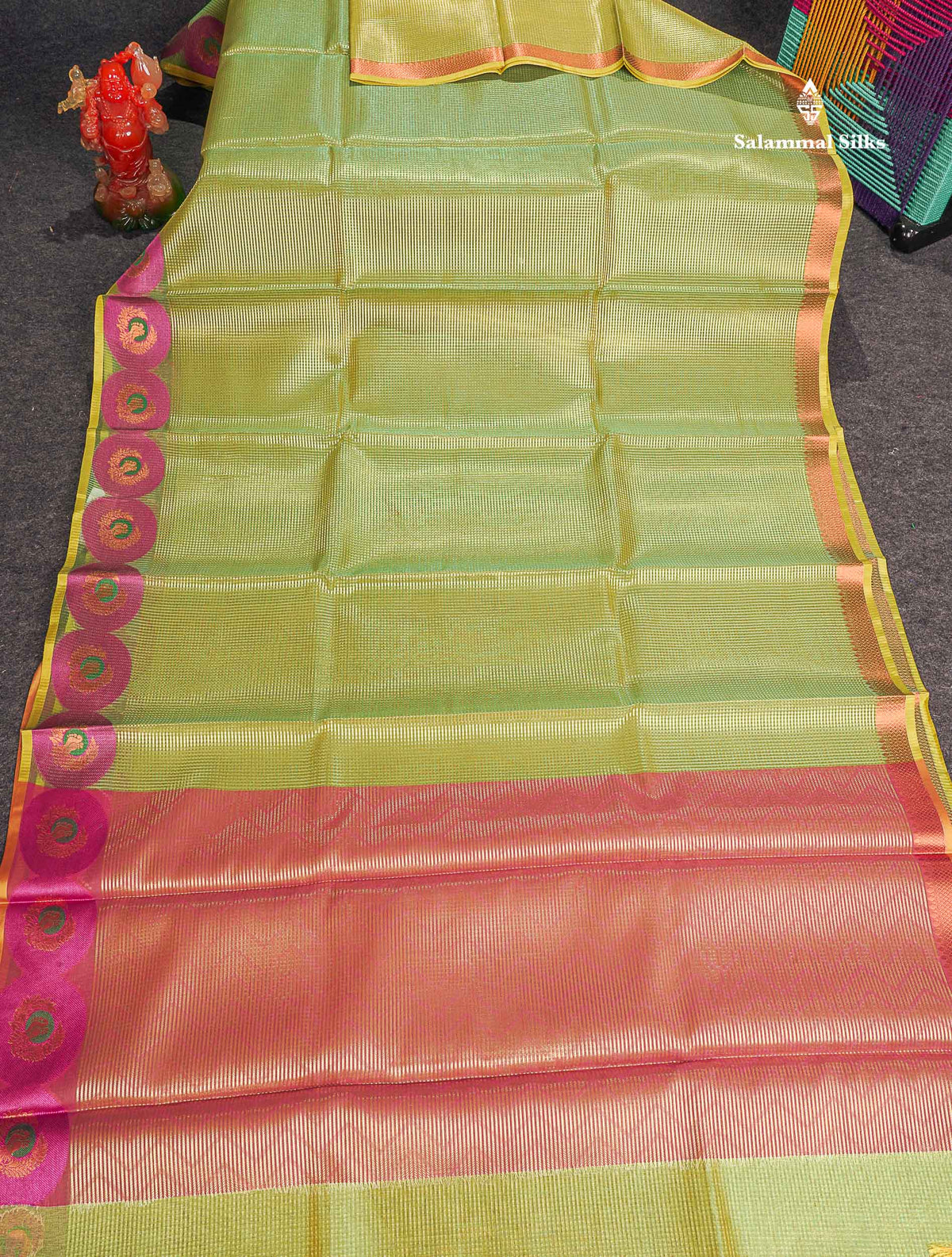 Tissue Saree - Light Green Colour Body With Fancy Border 