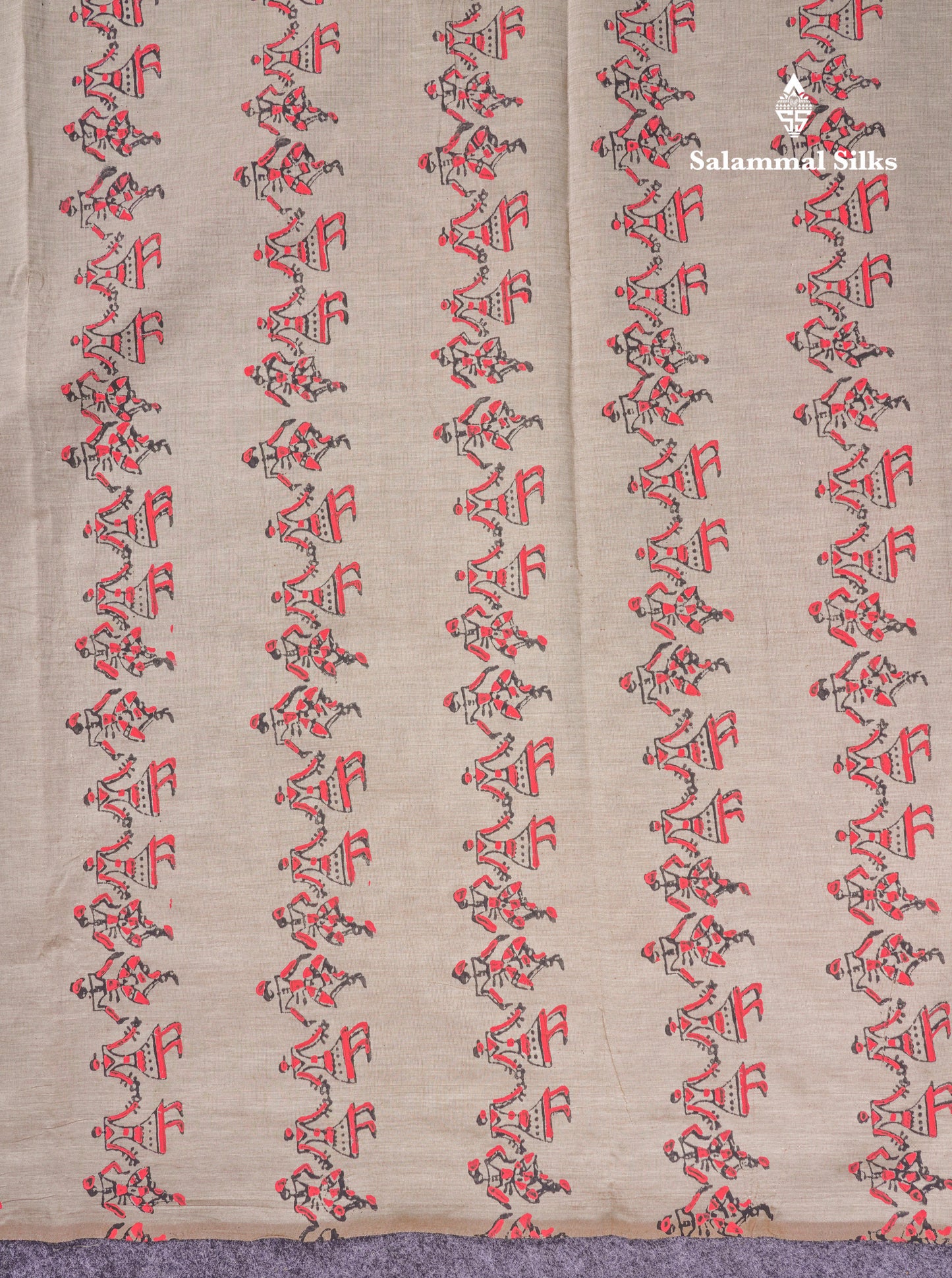 Beautiful Brown South Cotton Printed Saree With Contrast Dark Sandal Blouse