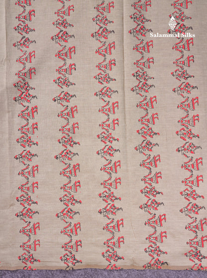 Beautiful Brown South Cotton Printed Saree With Contrast Dark Sandal Blouse
