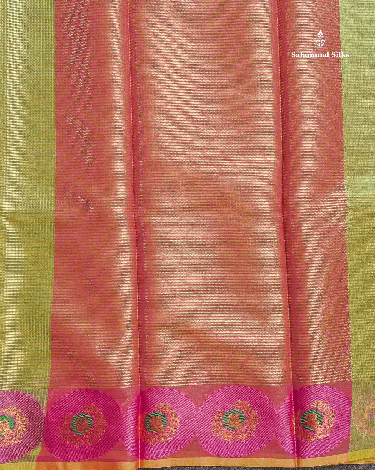 Tissue Saree - Light Green Colour Body With Fancy Border