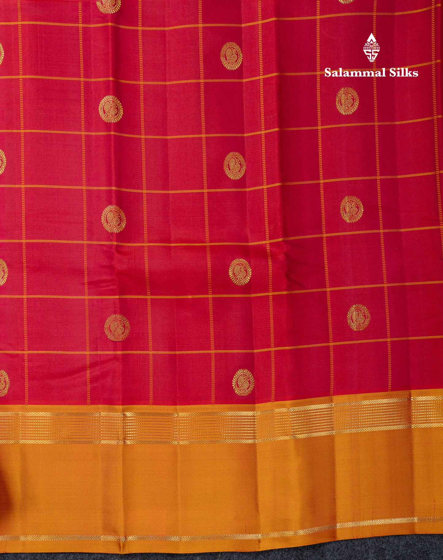Beautiful Dark Brown Checks With Zari Butta Pure Kanjivaram Silk Saree With Contrast Mustard Yellow Traditional Gap Border