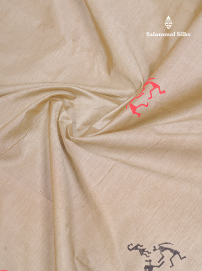 Beautiful Brown South Cotton Printed Saree With Contrast Dark Sandal Blouse