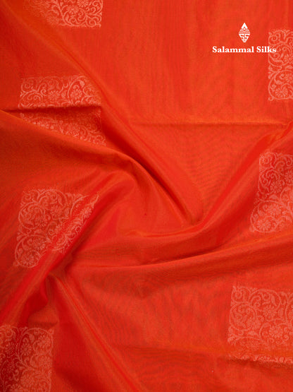 Beautiful Reddish Orange SICO Cotton Saree With Contrast Violet Blouse