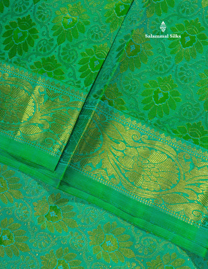 Peacock Green Pure Kanjivaram Silk Saree 3G Zari with Gold Zari Long Border