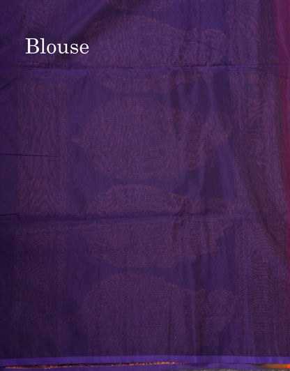 Beautiful Reddish Orange SICO Cotton Saree With Contrast Violet Blouse