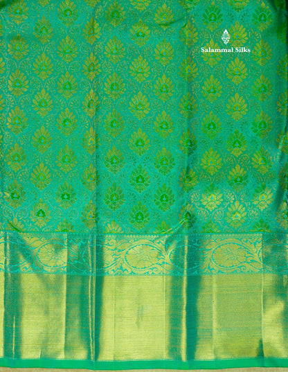 Peacock Green Pure Kanjivaram Silk Saree 3G Zari with Gold Zari Long Border