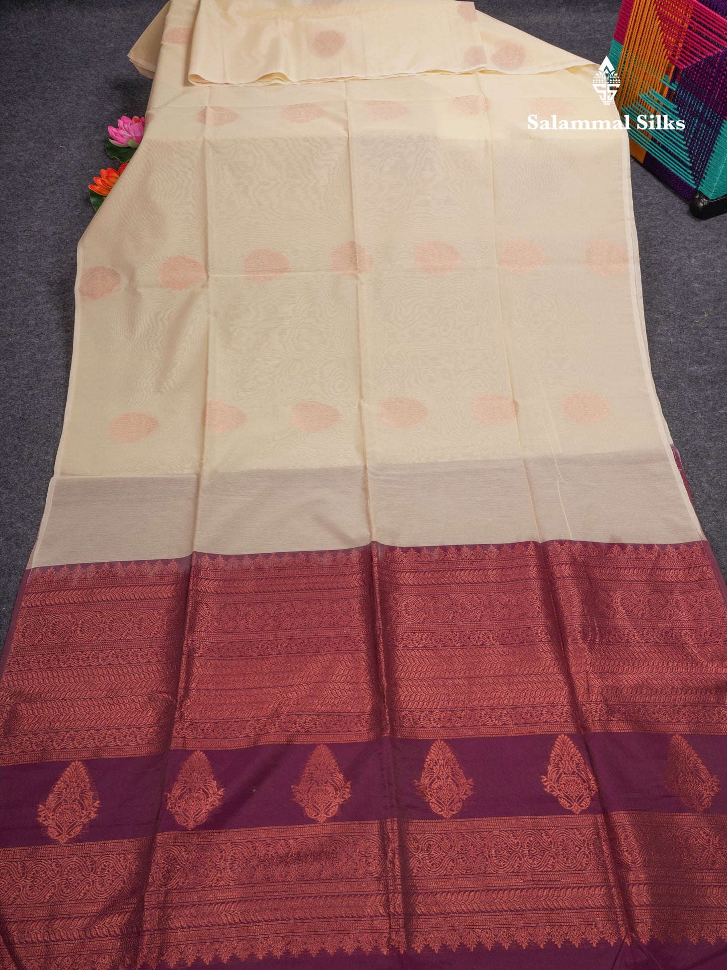 Beautiful Half White SICO Cotton Saree With Contrast Magenta Blouse