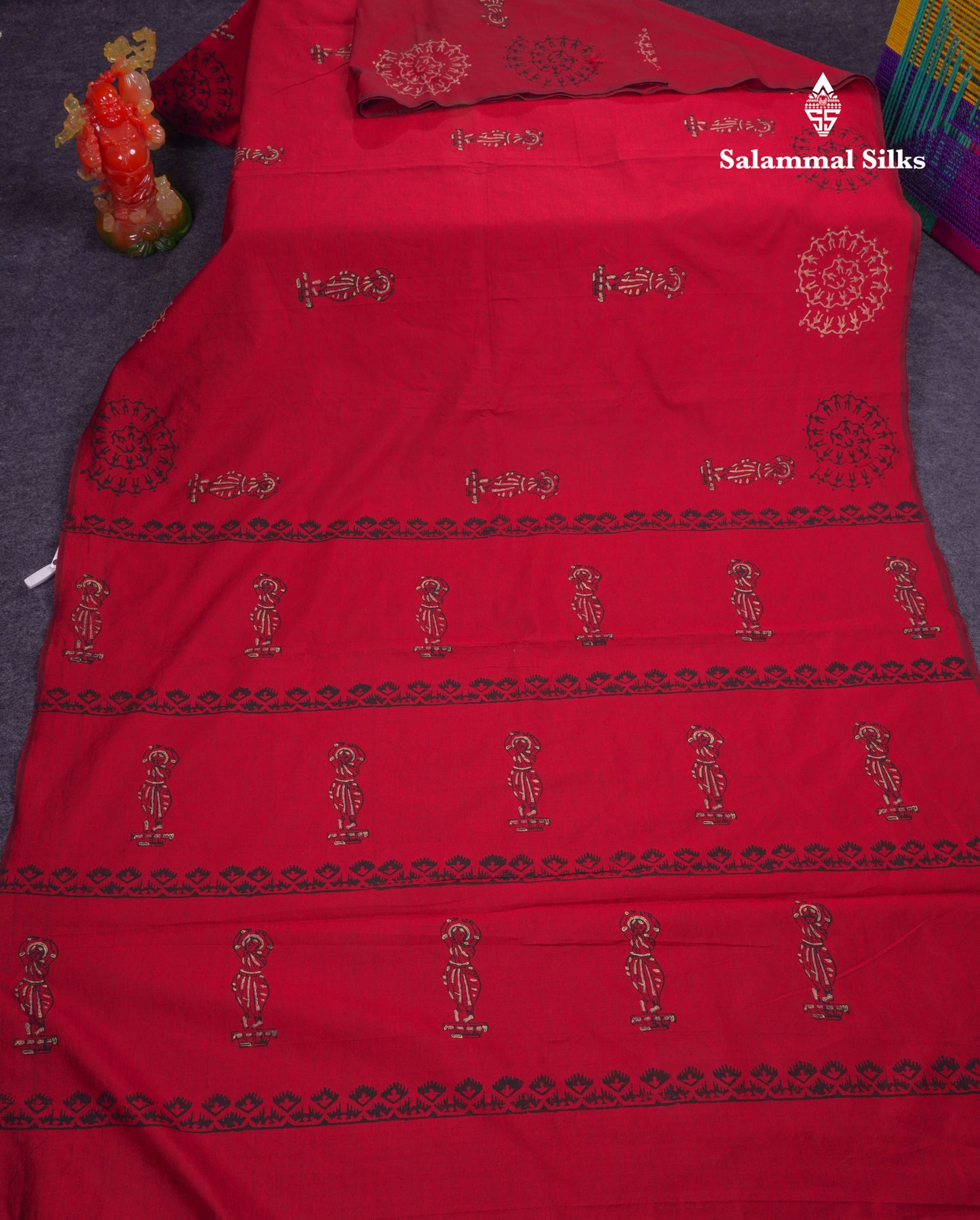 Beautiful Reddish Maroon South Cotton Printed Saree With Contrast Cream Sandal Blouse