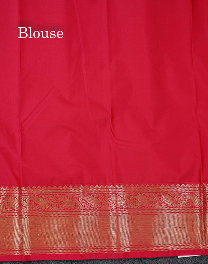 Semi Silk Saree -  Dark Purple Butta With Small Checks Along With Contrast Red Traditional Border