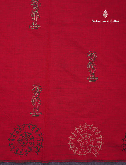 Beautiful Reddish Maroon South Cotton Printed Saree With Contrast Cream Sandal Blouse