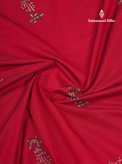 Beautiful Reddish Maroon South Cotton Printed Saree With Contrast Cream Sandal Blouse