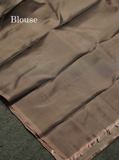 Beautiful Bottle Green PureMix Kanjivaram Soft Silk Saree With Contrast Light Chocolate Border