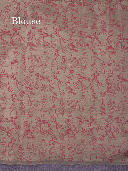 Beautiful Reddish Maroon South Cotton Printed Saree With Contrast Cream Sandal Blouse