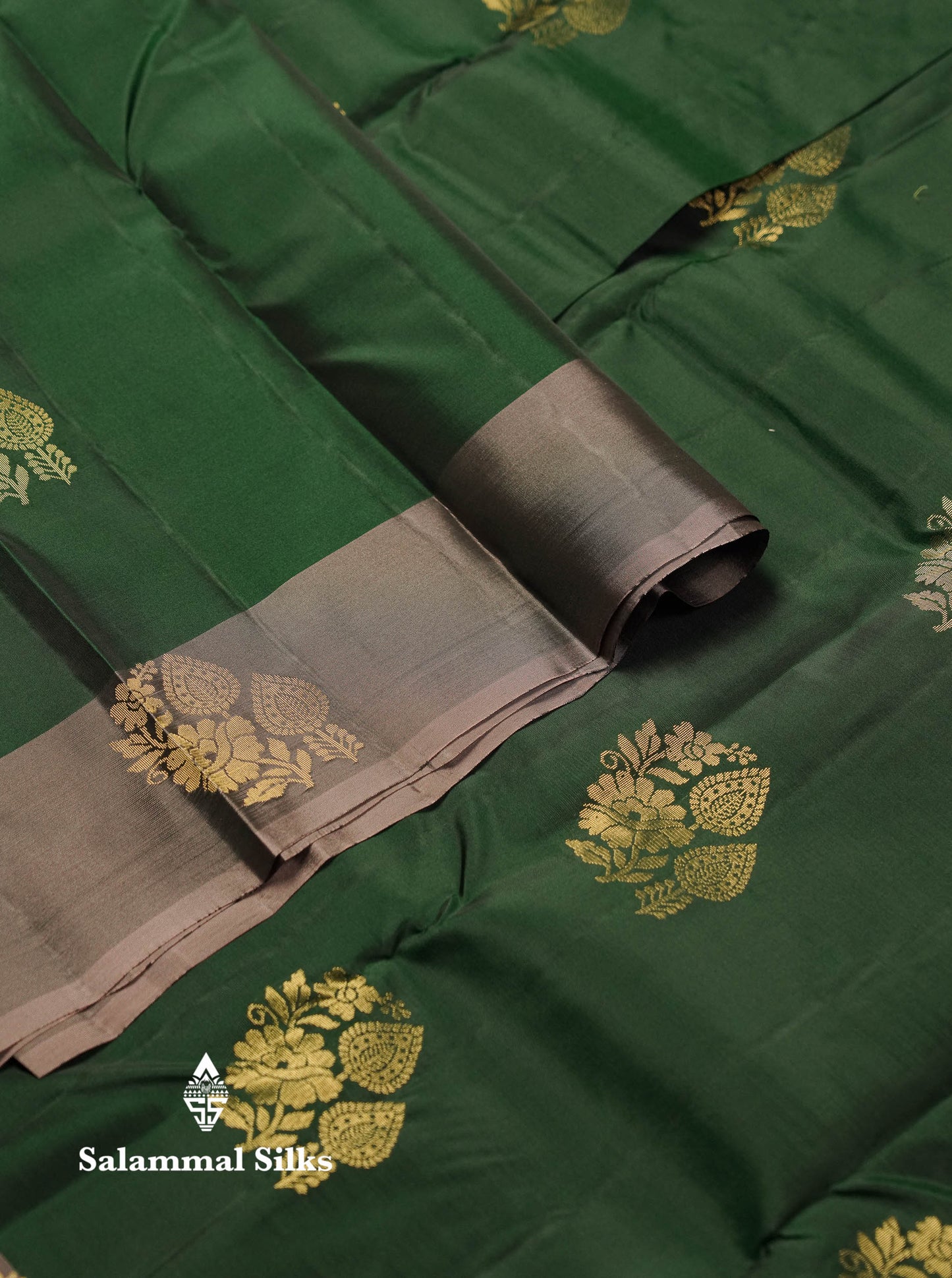 Beautiful Bottle Green PureMix Kanjivaram Soft Silk Saree With Contrast Light Chocolate Border