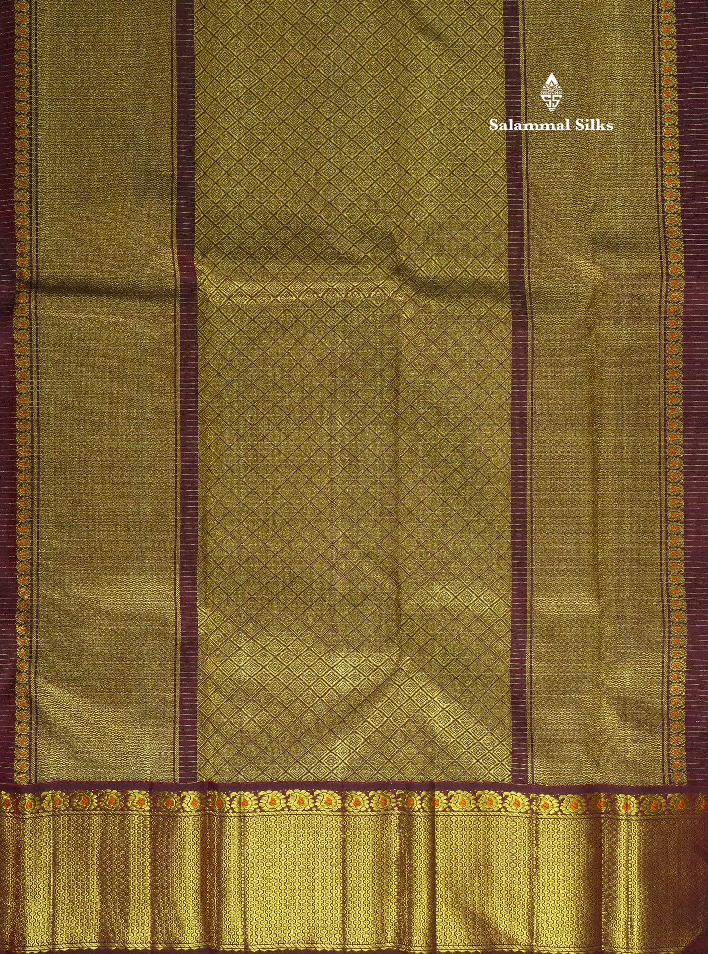 Pinkish Orange Small Zari Checks Pure Kanjivaram Silk Saree 2G Zari With Contrast Brown Border