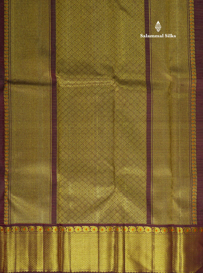 Pinkish Orange Small Zari Checks Pure Kanjivaram Silk Saree 2G Zari With Contrast Brown Border