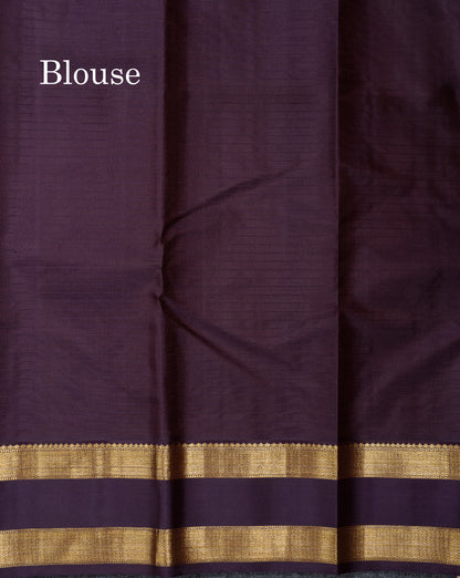 Beautiful Olive Mustard Yellow Pure Kanjivaram Silk Saree With Contrast Dark Violet Traditional Gap Border