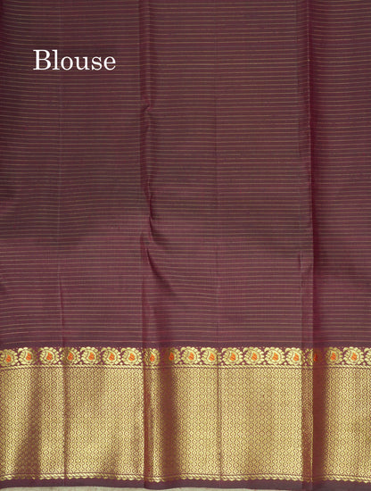 Pinkish Orange Small Zari Checks Pure Kanjivaram Silk Saree 2G Zari With Contrast Brown Border