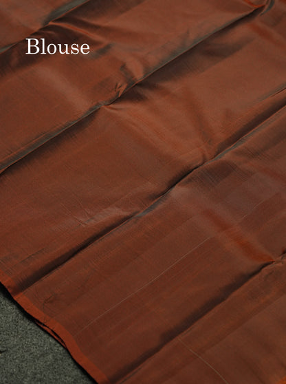 Beautiful Grey PureMix Kanjivaram Soft Silk Saree With Contrast Rust Orange Border