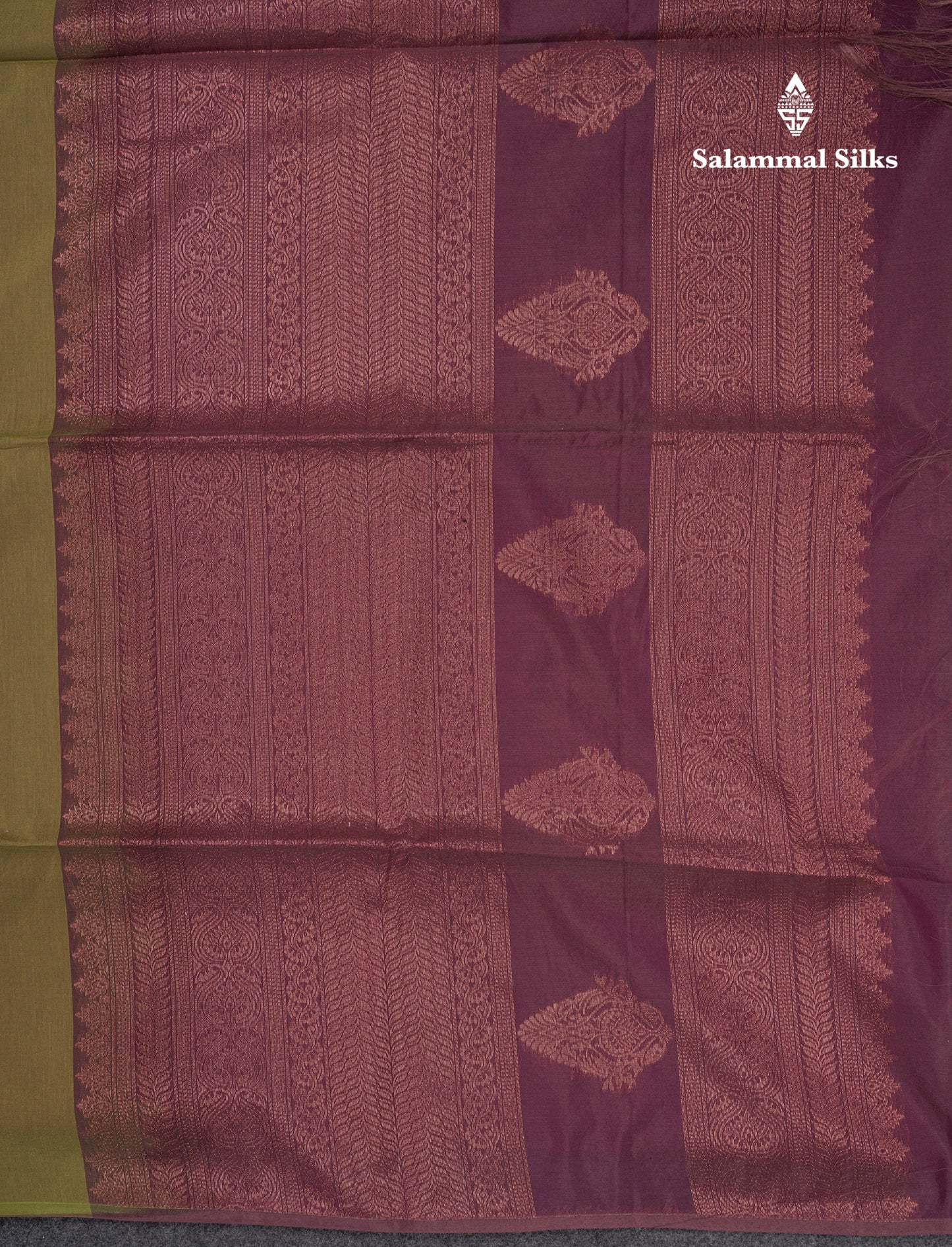 Beautiful Olive Green SICO Cotton Saree With Contrast Magenta Blouse