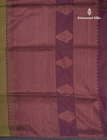 Beautiful Olive Green SICO Cotton Saree With Contrast Magenta Blouse