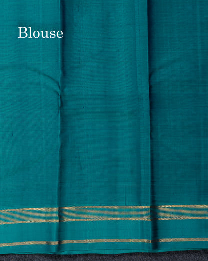 Beautiful Dual Tone Navy Blue Checks With Zari Butta Pure Kanjivaram Silk Saree With Contrast Sapphire Green Traditional Small Gap Border