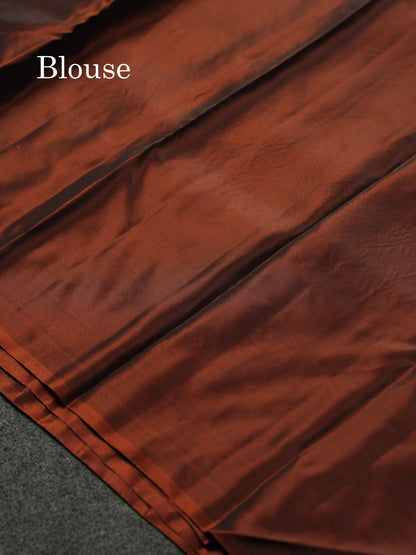 Beautiful Grey PureMix Kanjivaram Soft Silk Saree With Contrast Rust Orange Border