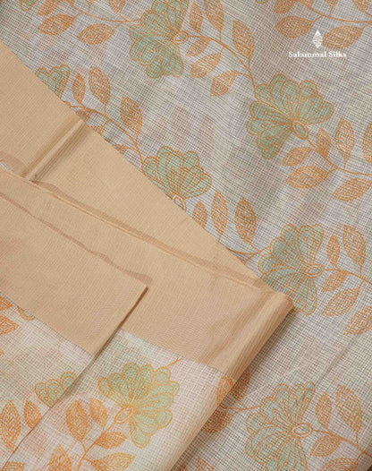 Beautiful Pastel Blue Kota Cotton Fancy Saree With Contrast Sandal Plain Border