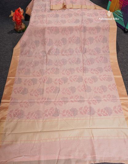 Beautiful Pastel Blue Kota Cotton Fancy Saree With Contrast Sandal Plain Border