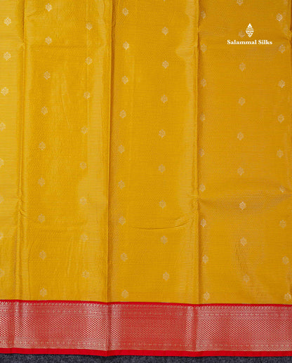 Semi Silk Saree - Mehandi Green Butta With Vaira Oosi Lines Along With Contrast Red Traditional Medium Border
