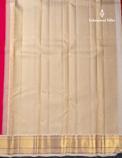 Korvai Beautiful Dual Tone Pink Pure Kanjivaram Silk Saree With Contrast Cream Sandal Traditional Border