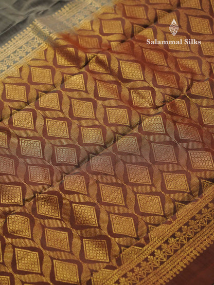 Beautiful Grey PureMix Kanjivaram Soft Silk Saree With Contrast Rust Orange Border