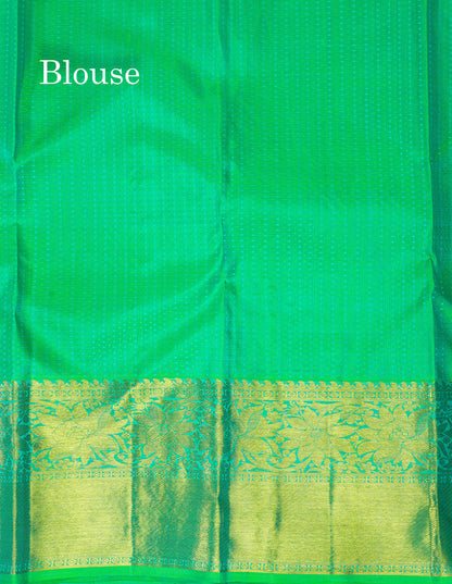 Parrot Green Pure Kanjivaram 2G Zari Silk Saree With Contrast Rexona Green Border