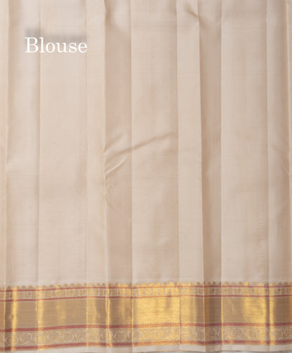 Korvai Beautiful Dual Tone Pink Pure Kanjivaram Silk Saree With Contrast Cream Sandal Traditional Border