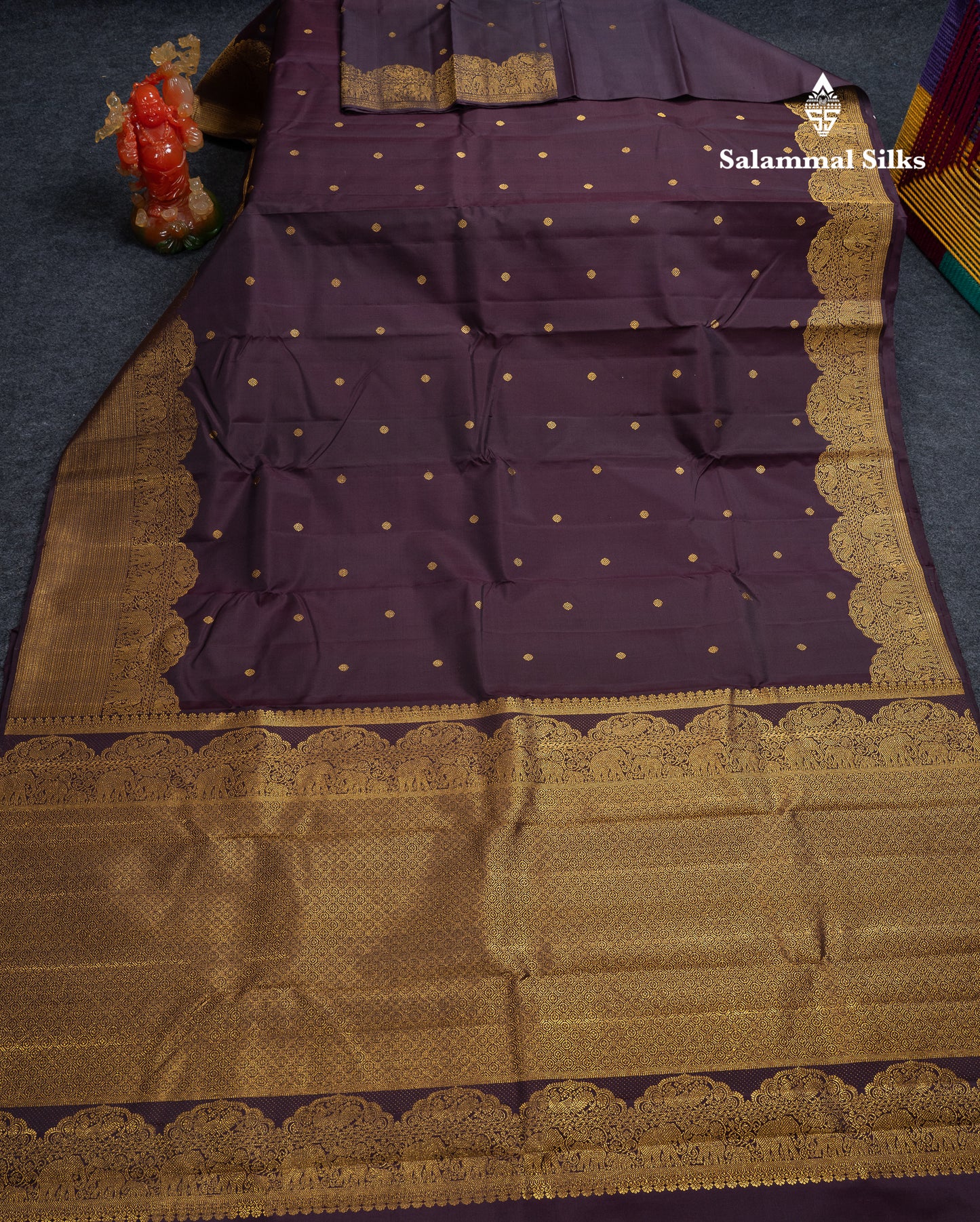 Beautiful Dark Magenta Pure Kanjivaram Silk Saree With Traditional Evening Morning Turning Border