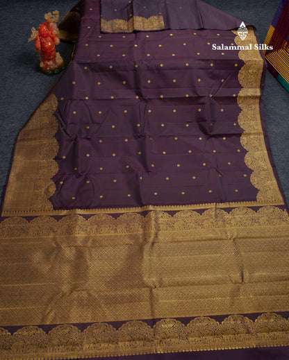 Beautiful Dark Magenta Pure Kanjivaram Silk Saree With Traditional Evening Morning Turning Border