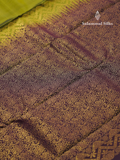 Beautiful Mehandi Green PureMix Kanjivaram Soft Silk Saree With Contrast Violet Border