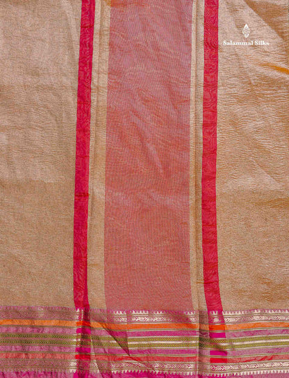 Crush Tissue Fancy Saree - Gold Colour Plain Body With Pink Traditional Border