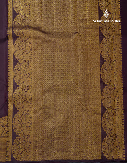 Beautiful Dark Magenta Pure Kanjivaram Silk Saree With Traditional Evening Morning Turning Border