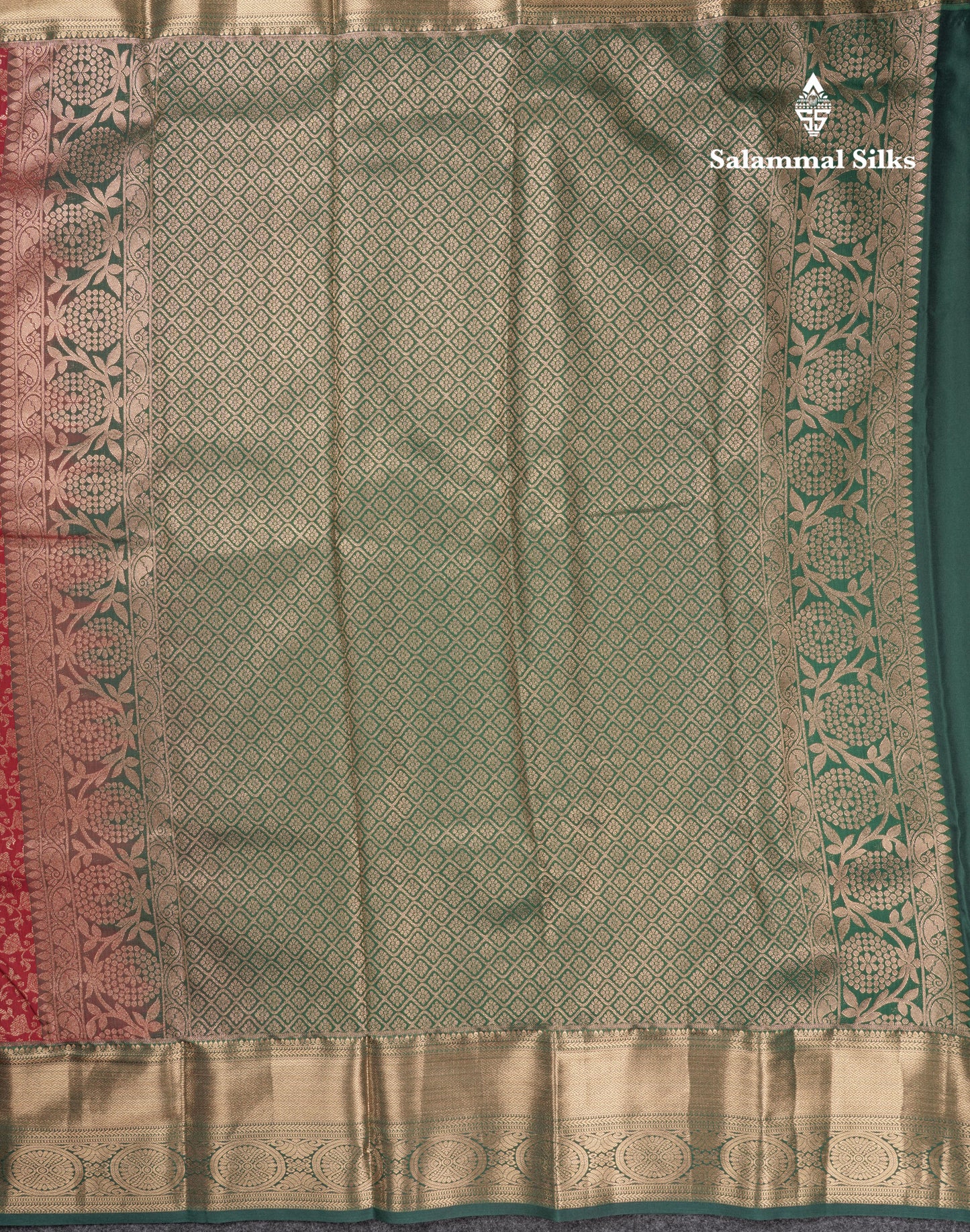 Red Bridal Semi Silk Saree With Contrast Bottle Green Border