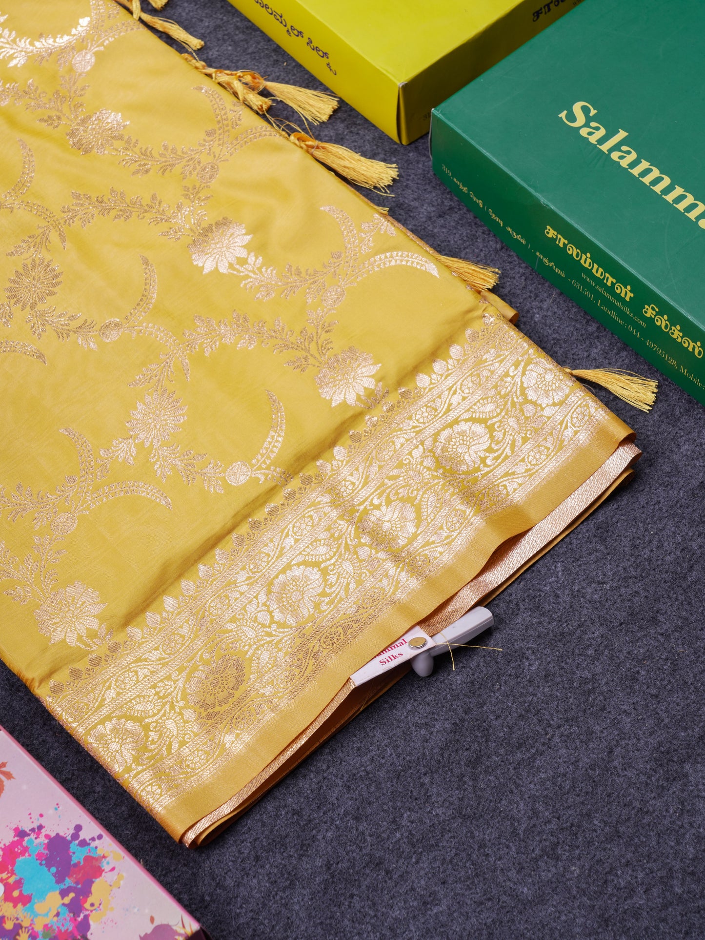 Beautiful Peacock Green Semi Banaras Saree With Fancy Border
