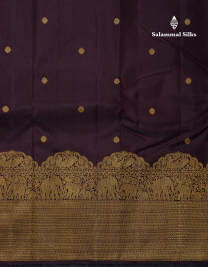 Beautiful Dark Magenta Pure Kanjivaram Silk Saree With Traditional Evening Morning Turning Border