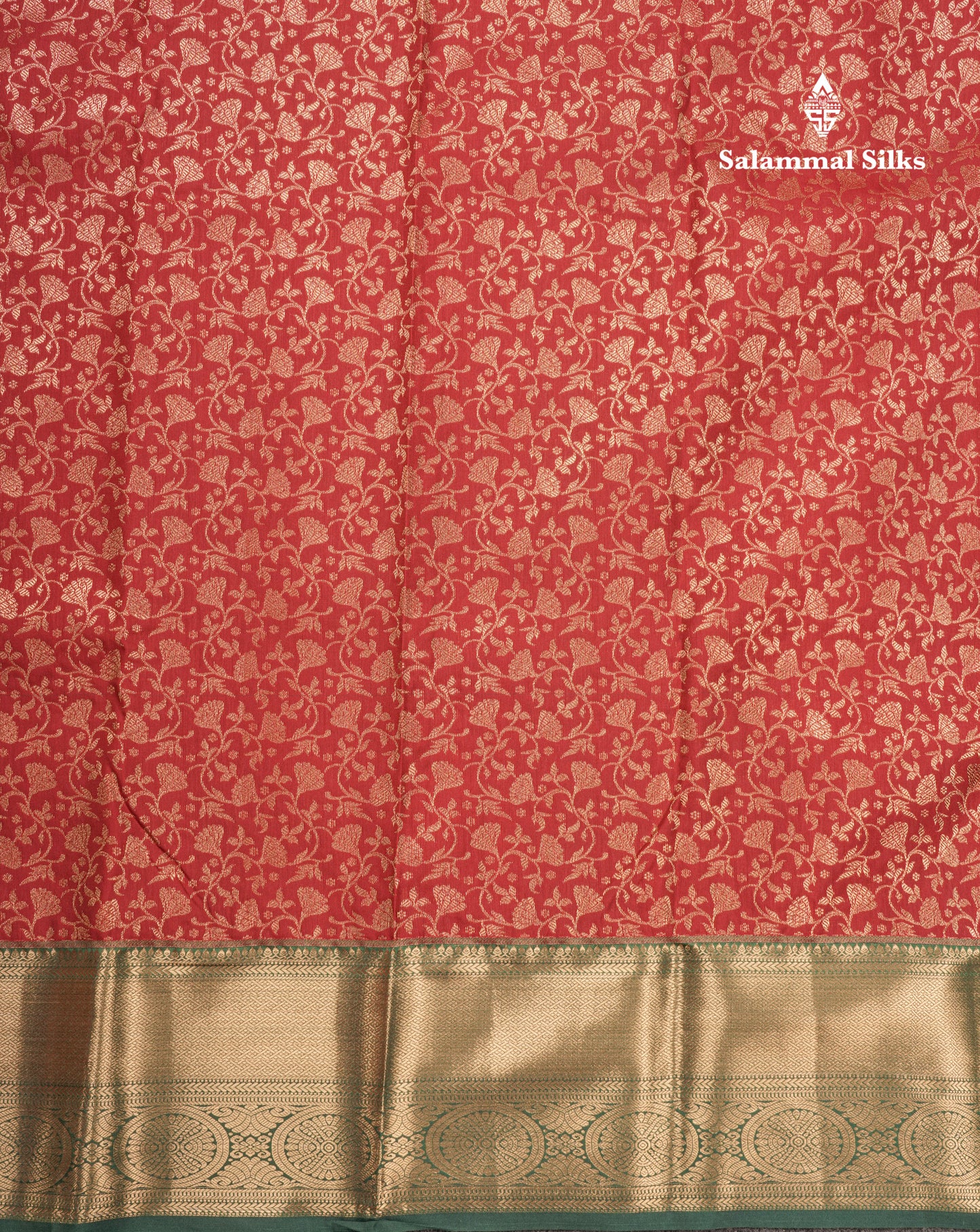 Red Bridal Semi Silk Saree With Contrast Bottle Green Border