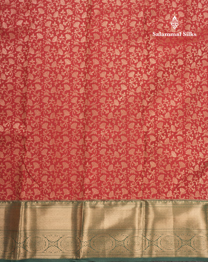 Red Bridal Semi Silk Saree With Contrast Bottle Green Border