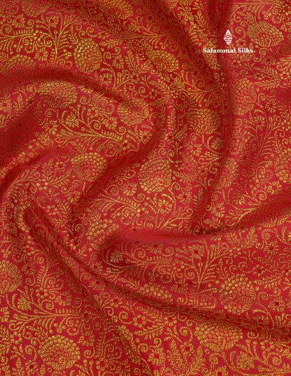 Pure Zari Maroon Pure Kanjivaram Silk Saree With Long Gold Zari Border
