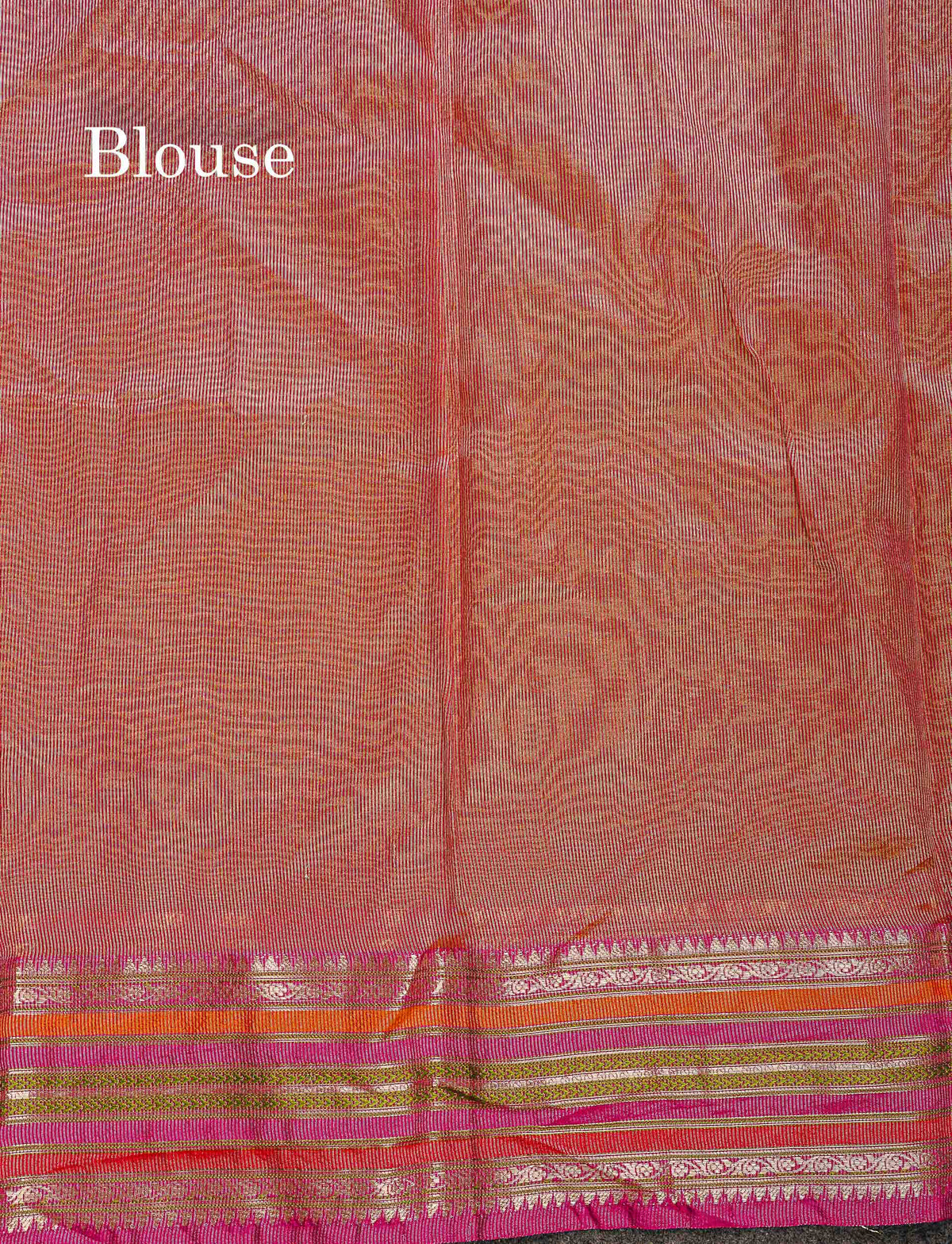 Crush Tissue Fancy Saree - Gold Colour Plain Body With Pink Traditional Border