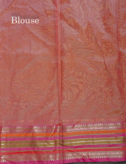 Crush Tissue Fancy Saree - Gold Colour Plain Body With Pink Traditional Border