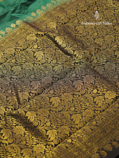Beautiful Dual ToneGreen PureMix Kanjivaram Soft Silk Saree With Contrast Dark Brown Border